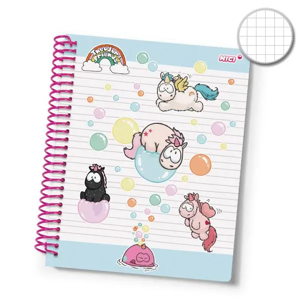 Caderno Unicórnio NICI - Espiral A4 Quadriculado Theodor & Friends