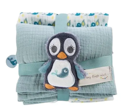 Set de 2 Panos de Musselina c/ Pinguim 0m+ - Wombitombi - My First Nici