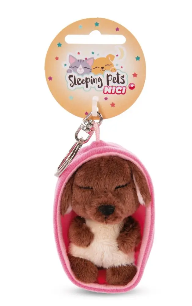 Porta-Chaves Cão Castanho em Cesto (10 cm) "Sleeping Pets" - Nici