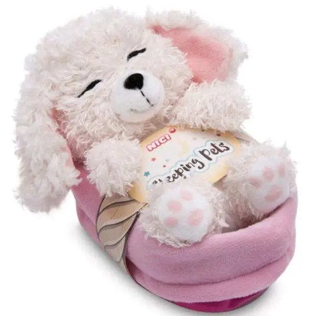 Peluche Cão Branco em Cesto 12cm - Sleeping Pets - Nici