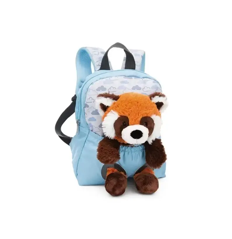Mochila Azul (21 x 26 cm) c/ Panda Vemelho 25 cm - Travel Friends -  Nici