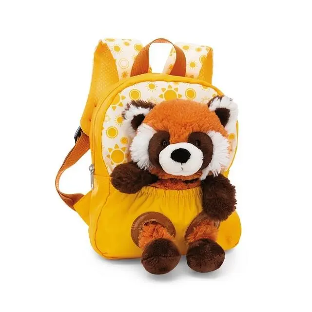 Mochila Amarela (21 x 26 cm) c/ Panda Vemelho 25 cm - Travel Friends -  Nici