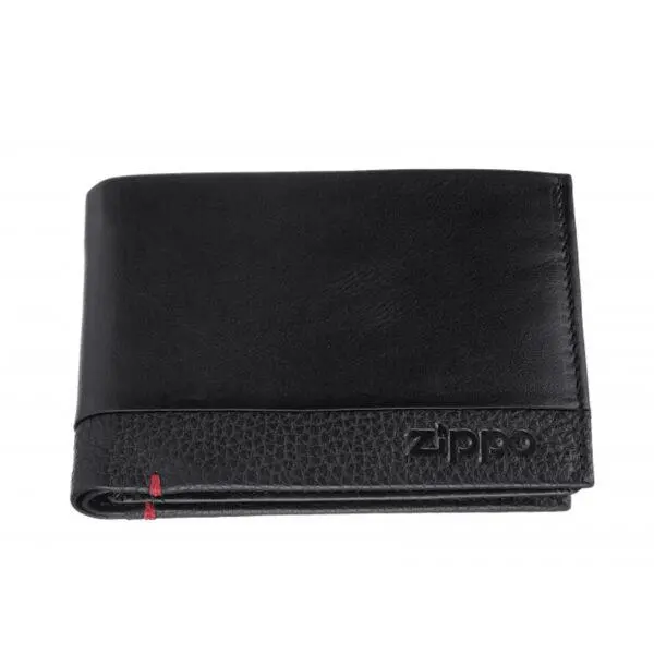 Carteira Zippo Preta c/ Aba e Linha Vermelha