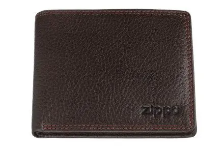 Carteira Zippo Castanha c/ Costura Vermelha