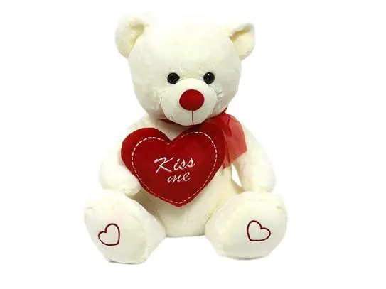 Peluche Urso Branco c/ Laço e Coração 50cm "Kiss Me"