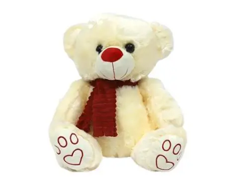 Peluche Urso Branco c/ Cachecol Vermelho 35cm