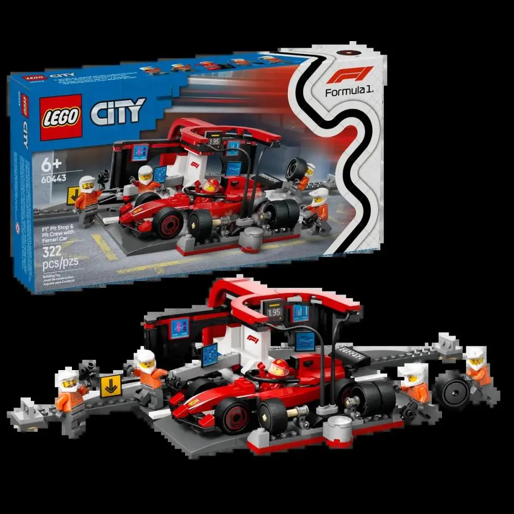 Boxe de F1® e Equipa da Boxe com Carro da Ferrari (322 pcs) - City - Lego