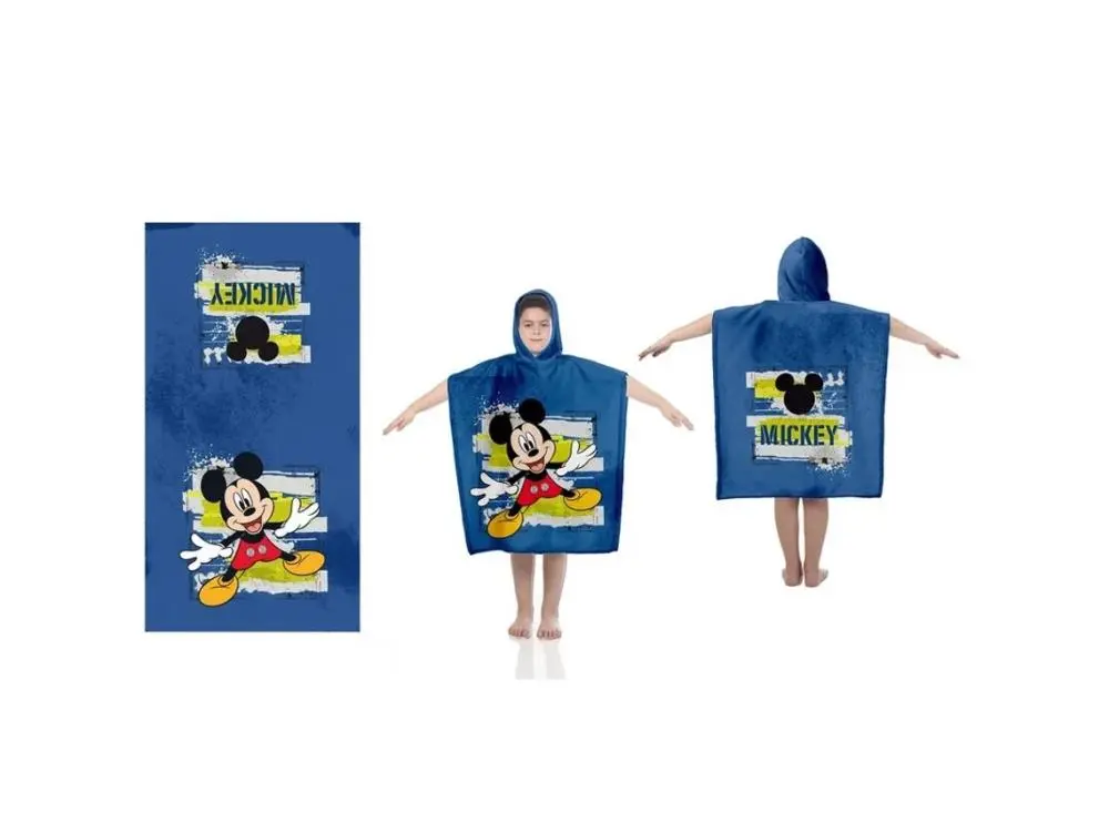 Poncho de Praia Azul Mickey em Algodão 55x110cm - Mickey
