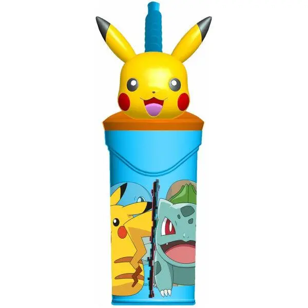 Copo com Palhinha e Tampa 3D Pikachu 360ml - Pokemon