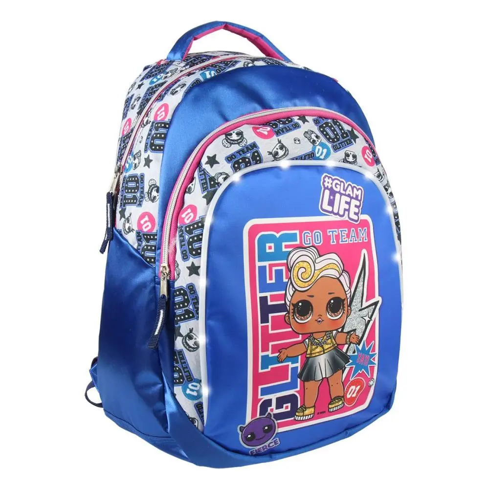 Mochila LOL Escolar Azul c/ Luz "Glitter"