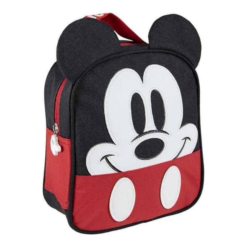 Lancheira 3D Preta e Vermelha com Orelhas e Pega Vermelha - Mickey