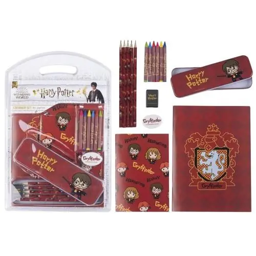 Conjunto Escolar com Bloco, Caderno, Estojo e Lápis "Griffindor" - Harry Potter