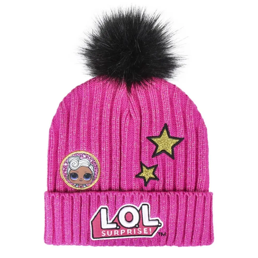 Gorro LOL de Malha Rosa c/ Pompom Preto