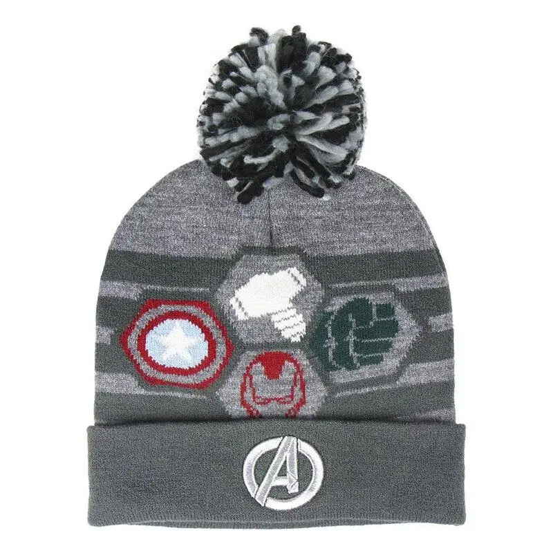 Gorro Cinzento c/ Pompom e 4 Símbolos Super Heróis - Avengers