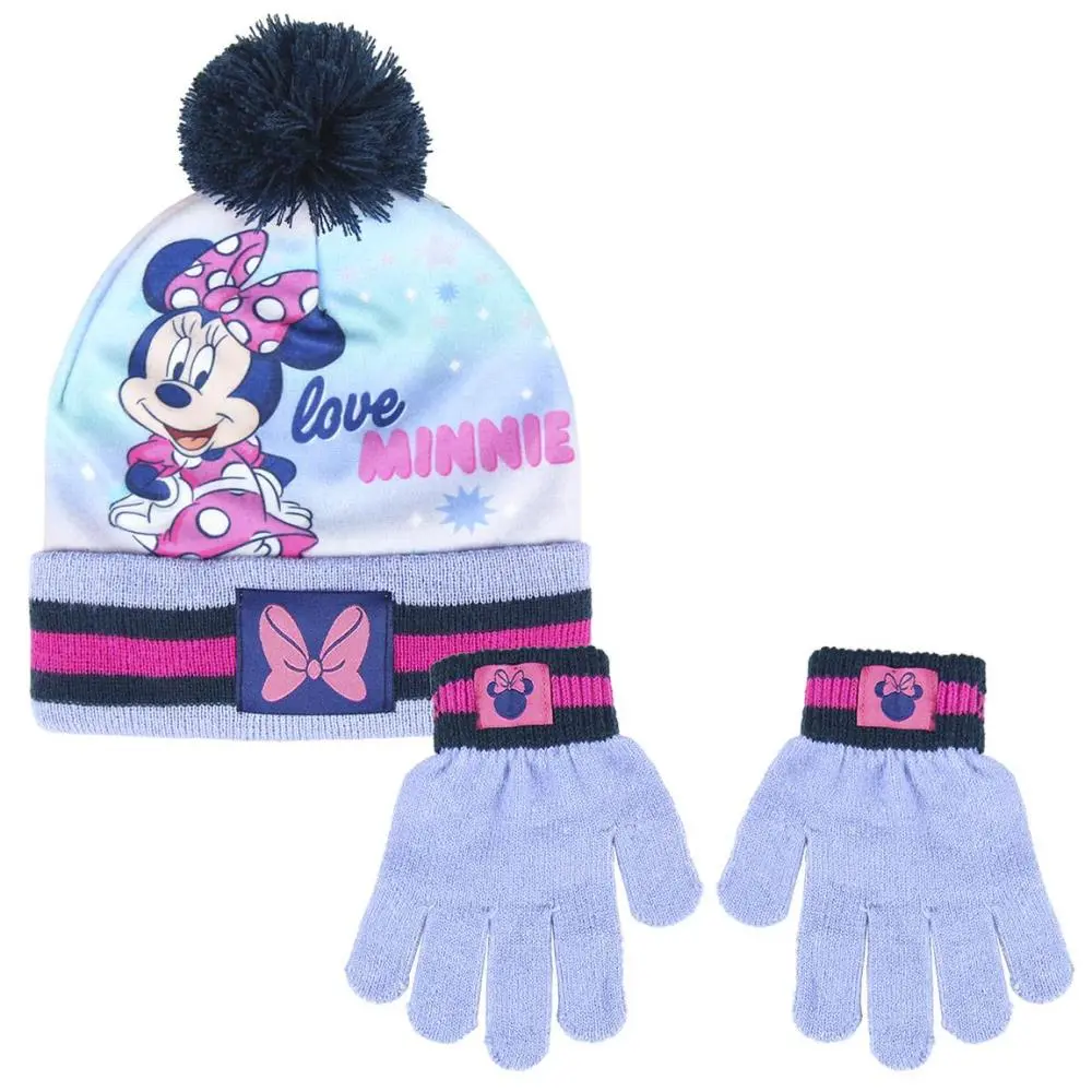 Conjunto Minnie Gorro e Luvas Roxo com Pompom