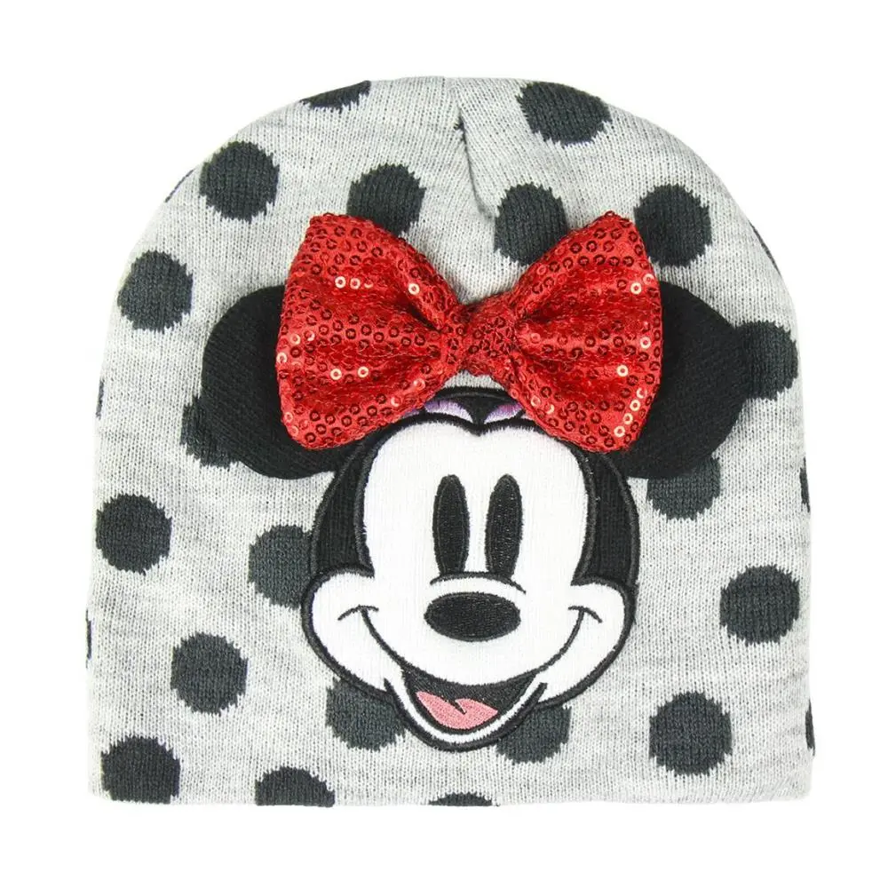 Gorro Minnie Cinza c/ Bolinhas e Laço Lantejoulas