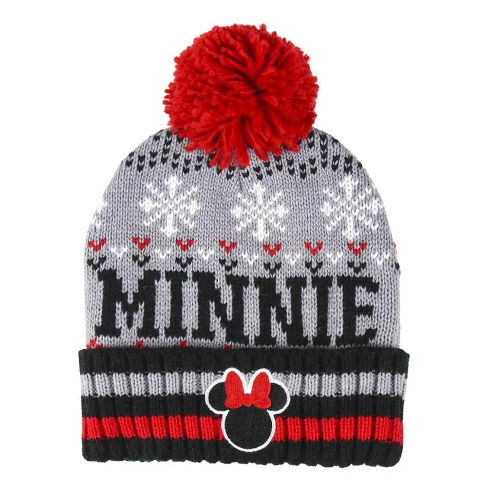 Gorro de Lã Minnie Cinzento c/ Flocos e Pompom