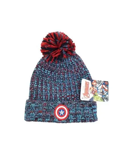 Gorro de Malha Azul e Vermelho com Pompom Capitão América - Avengers