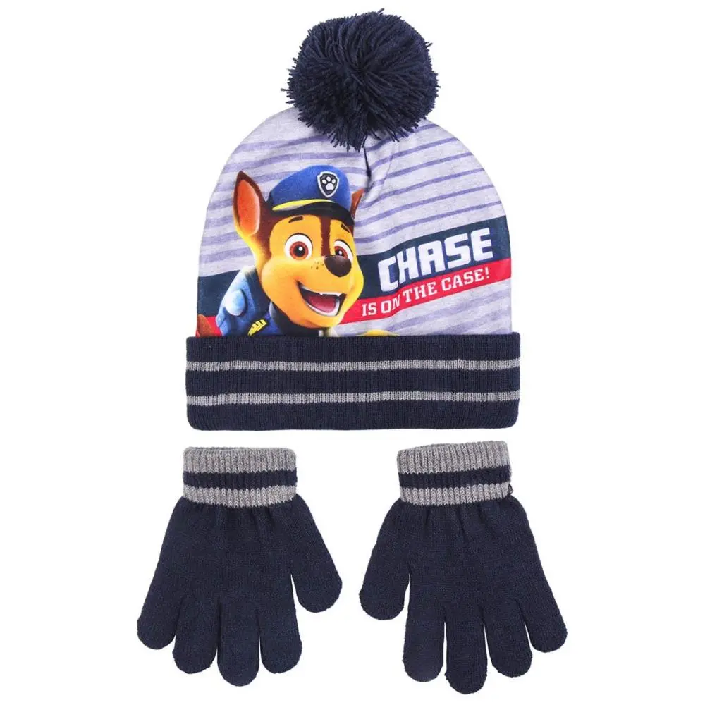 Conjunto Gorro e Luvas Chase c/ Pompom Azul  - Patrulha Pata