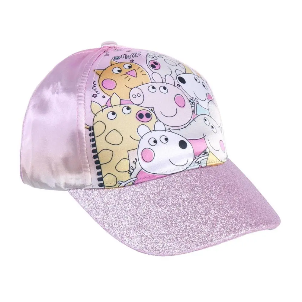 Boné Rosa C/ Todos os Personagens e Pala de Purpurina - Peppa Pig
