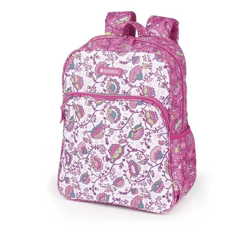 Mochila Escolar 38cm Rosa c/ Flores - Magic - Gabol