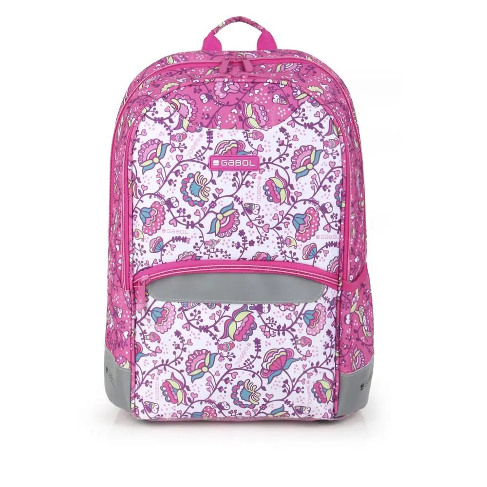 Mochila Escolar 42cm Rosa c/ Flores - Magic - Gabol