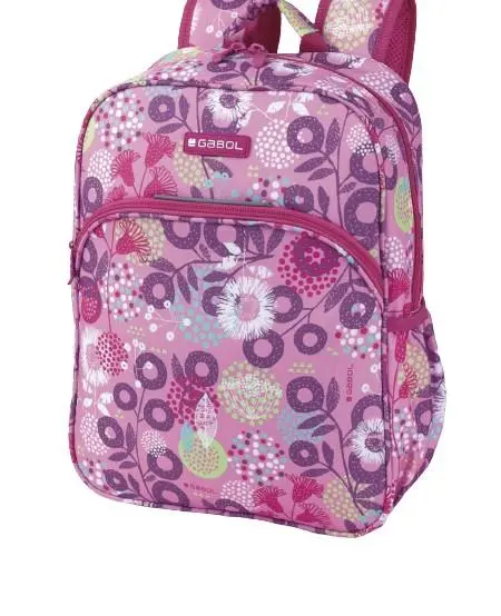 Mochila Escolar Rosa 2 Fechos c/ Flores 38cm "Linda" - Gabol