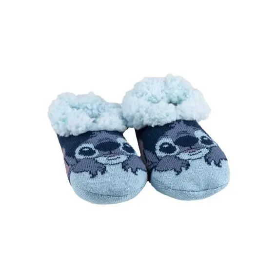 Pantufa tipo Meia Azul Anti-Derrapante com Pelo (32-35) - Lilo & Stitch