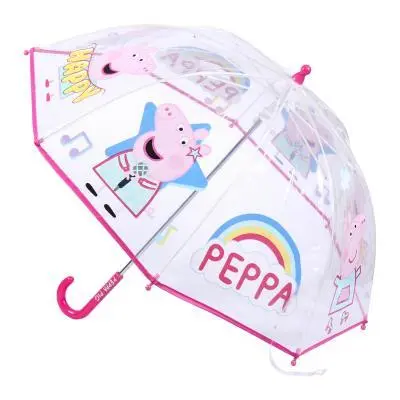 Guarda Chuva Transparente "Happy Peppa" c/cabo rosa 45cm - Peppga Pig