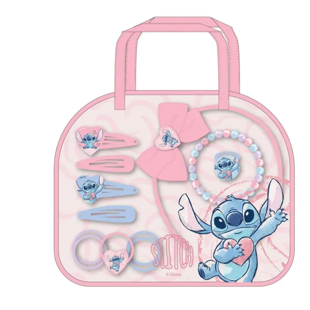 Conjunto Acessórios de Cabelo em Bolsa Rosa - Lilo & Stitch