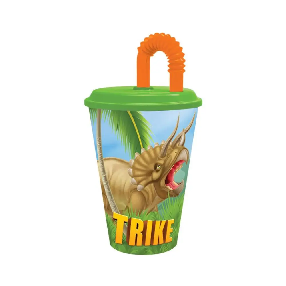 Copo com Tampa e Palhinha 430ml "T-Rex" - Dinossauro