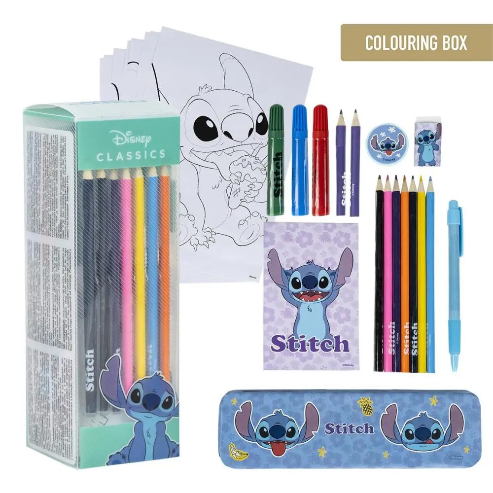 Conjunto de Pintura C/ Estojo, Lápis de Cor, Caderno e Mais - Lilo & Stitch