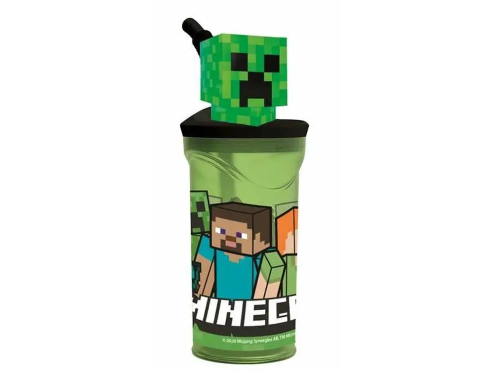Copo c/ Palhinha e Tampa 3D Verde (360 ml) - Minecraft