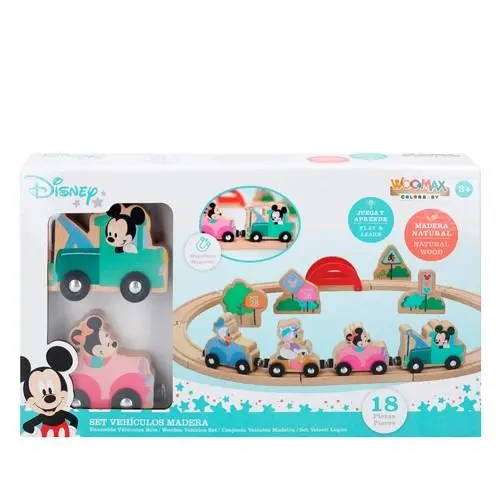 Comboio de Madeira 60cm 18 Peças - Mickey