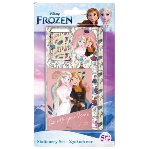 Conjunto de Escrita (5 pcs) "Go With Your Heart" Ana & Elsa - Frozen