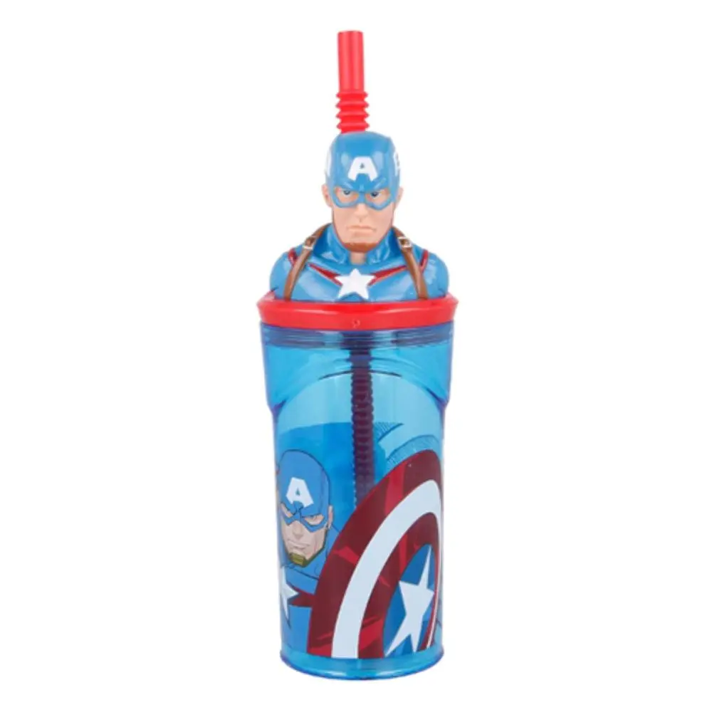 Copo com Tampa e Palhinha e Figura 3D Capitão América - Avengers