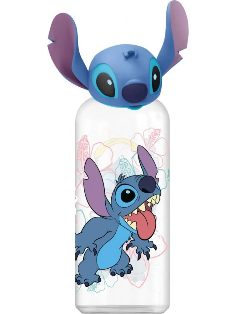 Garrafa Transparente com Cabeça 3D, 560ml - Lilo & Stitch