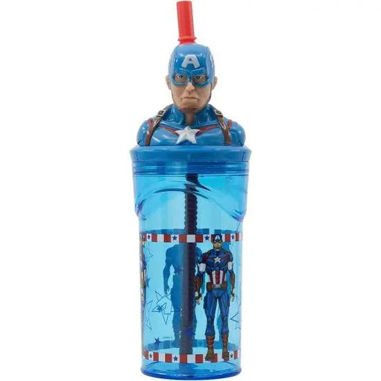 Copo com Palhinha e Tampa 3D 360ml - Capitão América