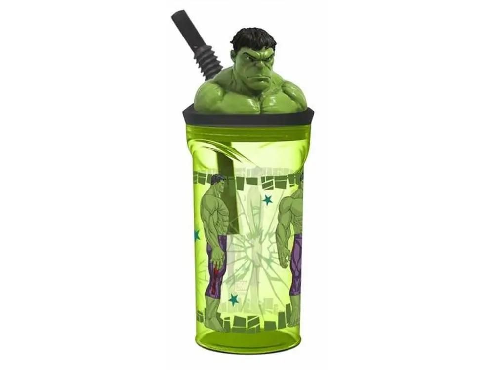 Copo com Tampa, Palhinha e Cabeça 3D Hulk - Avengers
