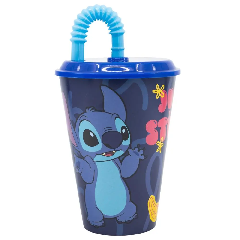 Copo Azul 430ml c/ tampa e palhinha - Lilo & Stitch