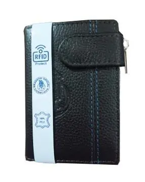 Porta Cartões e Porta Moedas em Pele com presilha externa - Preto - FCP