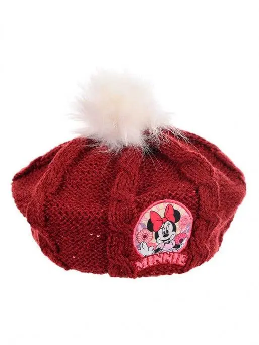 Gorro tipo Boina Vermelho C/ Lantejoulas e Pompom Branco T52 - Minnie