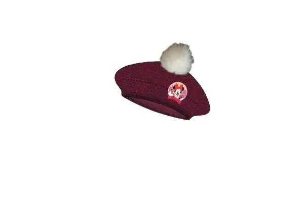 Gorro tipo Boina Vermelho C/ Lantejoulas e Pompom Branco T54 - Minnie