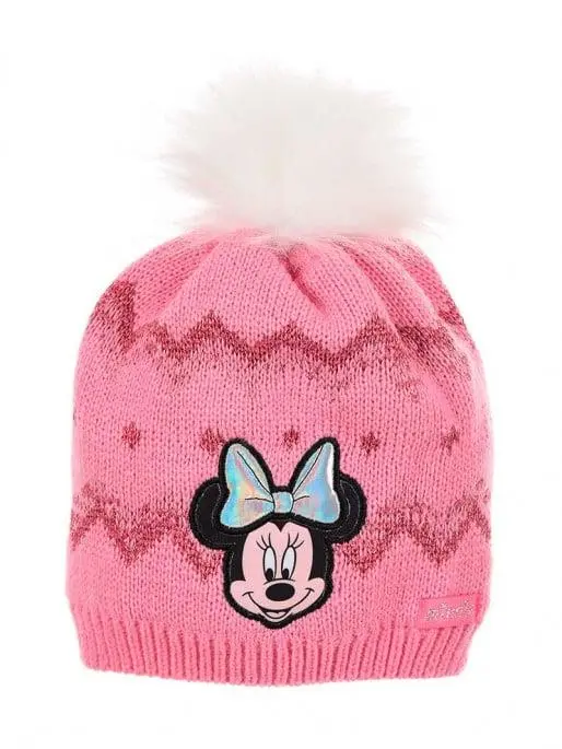 Gorro Rosa c/ Brilhos e Pompom Branco  - Tam. 54 - Minnie