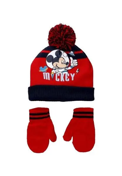 Conj. Infantil Gorro + Luvas Vermelho e Azul "Astronauta" - Tam. 48 - Mickey