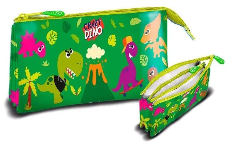 Estojo Triplo Verde "Crazy Dino" Dinossauros