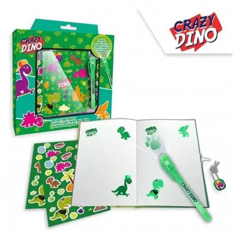 Diário c/ Esferográfica Mágica Verde "Crazy Dino"