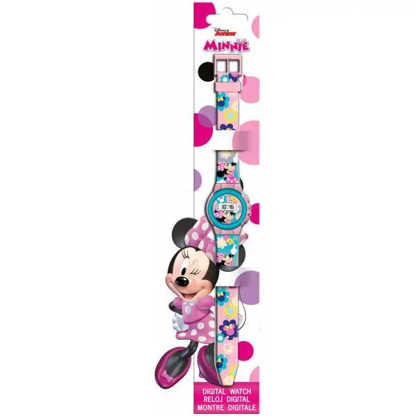 Relógio Digital Rosa e Azul com Flores - Minnie