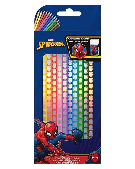 Conjunto De 12 Lápis De Cores + Afiadeira + Borracha - Spiderman
