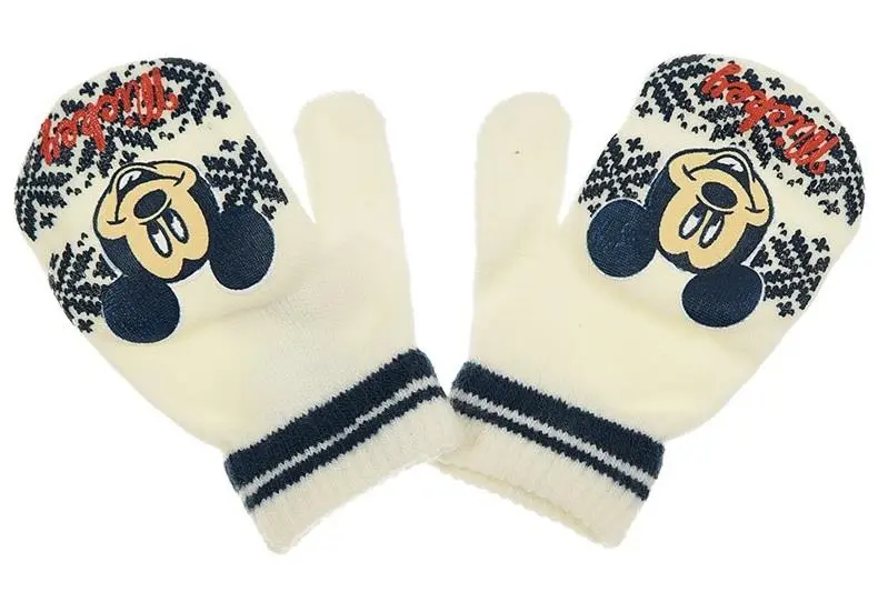 Luvas de Bebé c/ Cara e Flocos de Neve, Brancas - Mickey